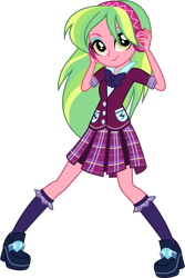 Size: 3001x4500 | Tagged: dead source, safe, artist:xebck, lemon zest, equestria girls, friendship games, absurd resolution, bowtie, clothes, crystal prep academy, crystal prep shadowbolts, headphones, looking at you, pleated skirt, school uniform, simple background, skirt, solo, transparent background, vector