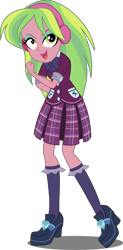 Size: 3000x6085 | Tagged: safe, artist:xebck, lemon zest, equestria girls, friendship games, absurd resolution, bowtie, clothes, crystal prep academy, crystal prep shadowbolts, female, headphones, pleated skirt, simple background, skirt, socks, solo, transparent background, vector