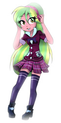 Size: 700x1400 | Tagged: safe, artist:nekojackun, lemon zest, equestria girls, friendship games, :p, bowtie, clothes, crystal prep academy, crystal prep academy uniform, crystal prep shadowbolts, female, headphones, licking, licking lips, looking at you, plaid skirt, pleated skirt, school uniform, shoes, simple background, skirt, solo, tongue out, white background