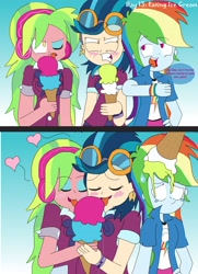 Size: 2668x3690 | Tagged: safe, artist:rainbowyoshi305, indigo zap, lemon zest, rainbow dash, equestria girls, friendship games, angry, clothes, crystal prep academy uniform, female, food, ice cream, lemonzap, lesbian, school uniform, shipping, story in the source