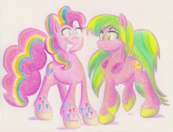 Size: 2205x1689 | Tagged: safe, artist:waterferret, lemon zest, pinkie pie, equestria girls, friendship games, cute, drawing, equestria girls ponified, headphones, ponified, rainbow power, traditional art