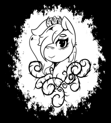 Size: 768x852 | Tagged: safe, artist:lazerblues, derpibooru import, oc, oc only, oc:miss eri, earth pony, pony, crown, female, jewelry, mare, monochrome, regalia, solo