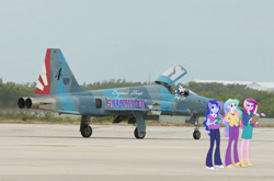 Size: 1050x692 | Tagged: safe, dean cadance, indigo zap, princess cadance, princess celestia, princess luna, principal celestia, vice principal luna, equestria girls, friendship games, equestria girls in real life, f-5 tiger ii, fanfic, jet fighter, photoshop