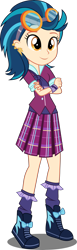 Size: 1631x5316 | Tagged: safe, artist:xebck, indigo zap, equestria girls, friendship games, absurd resolution, bowtie, clothes, crystal prep academy, crystal prep shadowbolts, ear piercing, female, goggles, piercing, school uniform, simple background, skirt, solo, transparent background, vector