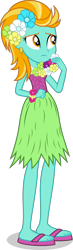 Size: 432x1476 | Tagged: safe, artist:punzil504, indigo zap, lightning dust, equestria girls, clothes, equestria girls-ified, feet, grass skirt, hawaiian flower in hair, hula, huladust, lei, recolor, simple background, skirt, solo, transparent background, vector