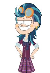 Size: 586x854 | Tagged: safe, artist:lindablack, indigo zap, equestria girls, friendship games, crossover, goggles, gravity falls, solo, style emulation