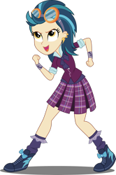 Size: 3000x4530 | Tagged: safe, artist:xebck, indigo zap, equestria girls, friendship games, absurd resolution, clothes, crystal prep academy, crystal prep academy uniform, crystal prep shadowbolts, cute, ear piercing, excited, goggles, piercing, pleated skirt, school uniform, simple background, skirt, solo, transparent background, vector, zapabetes