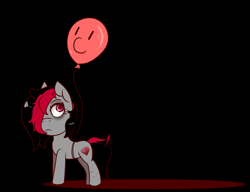 Size: 1300x1000 | Tagged: safe, artist:lazerblues, derpibooru import, oc, oc only, oc:miss eri, earth pony, pony, balloon, female, mare, scar, solo