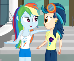 Size: 908x743 | Tagged: safe, artist:sutekh94, indigo zap, rainbow dash, equestria girls, friendship games, clothes, shorts, tanktop