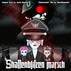 Size: 1000x1000 | Tagged: safe, artist:adammasterart, indigo zap, principal abacus cinch, equestria girls, friendship games, album cover, blackletter, crystal prep academy, crystal prep shadowbolts, der kristall reich, german, hat, marching, peaked cap, watermark