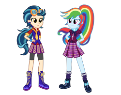 Size: 4200x3300 | Tagged: safe, artist:mixiepie, indigo zap, rainbow dash, equestria girls, friendship games, absurd resolution, alternate hairstyle, alternate universe, clothes, crystal prep academy, crystal prep academy uniform, goggles, ponytail, role reversal, school uniform, shorts, simple background, skirt, transparent background