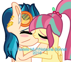 Size: 954x837 | Tagged: dead source, safe, artist:flurrypastels-mlp, indigo zap, sour sweet, equestria girls, equestria girls ponified, female, kissing, lesbian, ponified, shipping, sourzap