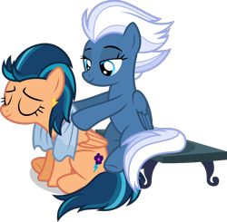Size: 3576x3500 | Tagged: safe, artist:ambassad0r, indigo zap, night glider, equestria girls, .svg available, bedroom eyes, bench, cute, duo, ear piercing, equestria girls ponified, eyes closed, massage, piercing, ponified, ponyscape, relaxing, simple background, sitting, towel, transparent background, vector