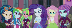 Size: 1024x396 | Tagged: safe, screencap, fluttershy, indigo zap, lemon zest, rainbow dash, rarity, sunny flare, equestria girls, friendship games, watermark