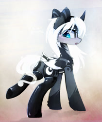 Size: 1280x1523 | Tagged: safe, artist:magnaluna, derpibooru import, princess luna, alicorn, pony, abstract background, alternate design, alternate hairstyle, alternate universe, blushing, both cutie marks, chest fluff, clothes, cute, female, latex, latex socks, looking back, lunabetes, magnaluna is trying to murder us, mare, open mouth, plot, raised hoof, socks, underhoof, white hair