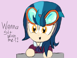 Size: 1024x768 | Tagged: safe, artist:mildockart, indigo zap, equestria girls, friendship games, are we gonna win?, bronybait, chibi, cute, dialogue, looking at you, question, seat, solo, zapabetes