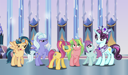 Size: 5440x3168 | Tagged: safe, artist:themexicanpunisher, indigo zap, lemon zest, principal abacus cinch, sour sweet, sugarcoat, sunny flare, equestria girls, alternate universe, crystal empire, equestria girls ponified, ponified, queen cinch, shadow five