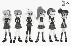 Size: 720x469 | Tagged: safe, indigo zap, lemon zest, sci-twi, sour sweet, sugarcoat, sunny flare, twilight sparkle, equestria girls, monochrome, shadow six