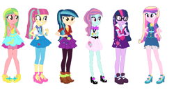 Size: 1119x584 | Tagged: safe, artist:diana173076, dean cadance, indigo zap, lemon zest, princess cadance, sci-twi, sour sweet, sunny flare, twilight sparkle, equestria girls, 1000 hours in ms paint, alternate universe, anatomically incorrect, base used, ms paint, wondercolts