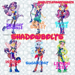 Size: 2048x2048 | Tagged: safe, indigo zap, lemon zest, sci-twi, sour sweet, sugarcoat, sunny flare, twilight sparkle, equestria girls, instagram, shadow six, super ponied up