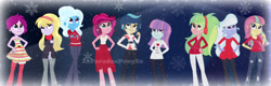 Size: 1024x327 | Tagged: safe, artist:xxparadoxponyxx, fuchsia blush, gloriosa daisy, indigo zap, lavender lace, lemon zest, sour sweet, sugarcoat, sunny flare, trixie, equestria girls, christmas, female, shadow five, trixie and the illusions