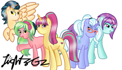 Size: 7000x4000 | Tagged: safe, artist:lightzgc, indigo zap, lemon zest, sour sweet, sugarcoat, sunny flare, equestria girls, crystal prep shadowbolts, equestria girls ponified, flying, glasses, headphones, ponified, raised hoof, shadow five, simple background, transparent background, vector