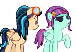 Size: 850x588 | Tagged: safe, artist:pastel-pony-artist, indigo zap, sunny flare, equestria girls, equestria girls ponified, ponified