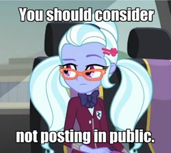 Size: 550x493 | Tagged: safe, sugarcoat, equestria girls, friendship games, image macro, meme, reaction image, solo