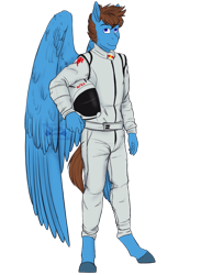 Size: 1024x1399 | Tagged: safe, artist:blackblood-queen, derpibooru import, oc, oc only, oc:buckshot, anthro, pegasus, unguligrade anthro, anthro oc, helmet, male, racer, simple background, smiling, solo, stallion, transparent background