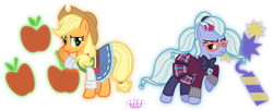 Size: 4482x1823 | Tagged: safe, artist:meganlovesangrybirds, applejack, sugarcoat, equestria girls, friendship games, absurd resolution, bowtie, canterlot high, clothes, cowboy hat, crystal prep academy, crystal prep academy uniform, crystal prep shadowbolts, cutie mark, denim skirt, equestria girls outfit, equestria girls ponified, freckles, glasses, hat, headphones, inkscape, logo, looking at each other, looking back, pigtails, pleated skirt, ponified, raised hoof, school uniform, signature, simple background, skirt, stetson, transparent background, vector, versus, wondercolts, wristband