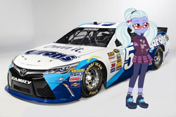 Size: 900x600 | Tagged: safe, sugarcoat, equestria girls, friendship games, brian vickers, car, clothes, crystal prep academy uniform, glasses, nascar, pigtails, racecar, school uniform, sprint cup, toyota camry, twintails