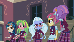 Size: 854x480 | Tagged: safe, screencap, indigo zap, lemon zest, sour sweet, sugarcoat, sunny flare, equestria girls, friendship games, clothes, crystal prep academy uniform, crystal prep shadowbolts, school uniform, shadow five