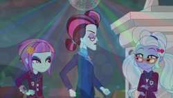 Size: 1586x902 | Tagged: safe, edit, edited screencap, screencap, principal abacus cinch, sugarcoat, sunny flare, equestria girls, friendship games, dancing cinch, disco, wat