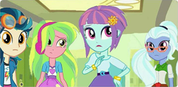 Size: 717x352 | Tagged: artist needed, safe, edit, edited screencap, screencap, indigo zap, lemon zest, sugarcoat, sunny flare, equestria girls, bad edit, clothes, clothes swap