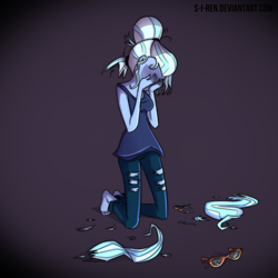 Size: 1000x1000 | Tagged: safe, artist:s-i-ren, sugarcoat, equestria girls, broken glasses, crying, cutting, depressed, depressing, depression, glasses, hair, sad, scissors, solo