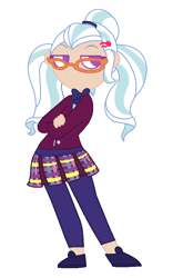 Size: 514x824 | Tagged: safe, artist:yaya54320, sugarcoat, equestria girls, clothes, crossed arms, crystal prep academy uniform, glasses, human coloration, looking at you, school uniform, simple background, solo, white background