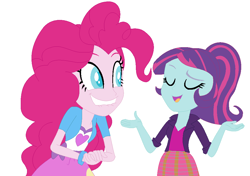 Size: 999x705 | Tagged: safe, artist:berrypunchrules, pinkie pie, sunny flare, equestria girls, friendship games, simple background, white background