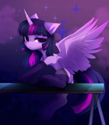 Size: 2980x3421 | Tagged: safe, artist:magnaluna, derpibooru import, twilight sparkle, twilight sparkle (alicorn), alicorn, pony, adorasexy, clothes, cute, female, mare, sexy, socks, solo, stockings, thigh highs