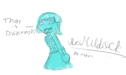 Size: 2688x1600 | Tagged: safe, artist:mildockart, sunny flare, equestria girls, friendship games, clothes, crystal prep academy, crystal prep academy uniform, dialogue, disgusted, grossed out, looking at you, misspelling, school uniform, signature, solo, unamused