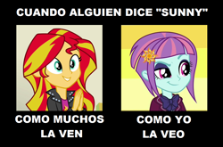 Size: 1036x684 | Tagged: safe, artist:3d4d, sunny flare, sunset shimmer, equestria girls, comparison, spanish