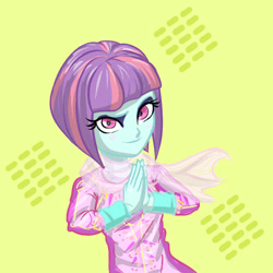 Size: 600x600 | Tagged: safe, artist:kul, sunny flare, equestria girls, blushing, clothes, eid al-fitr, indonesia, indonesian, looking at you, scarf, simple background, smiling