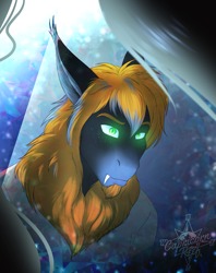 Size: 1709x2155 | Tagged: safe, artist:blackblood-queen, derpibooru import, oc, oc only, oc:midnight rush, anthro, bat pony, anthro oc, bat pony oc, clothes, fangs, glowing eyes, slit eyes, story in the source