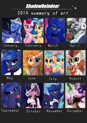 Size: 753x1058 | Tagged: safe, artist:shadowreindeer, derpibooru import, autumn blaze, pear butter, pinkie pie, princess luna, princess skystar, starlight glimmer, zecora, oc, alicorn, earth pony, pony, my little pony: the movie, spoiler:my little pony movie, clothes, cute, eyes closed, flower, gun, looking at you, open mouth, rose, smiling, summaryofart, teddy bear, tongue out, weapon