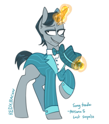 Size: 465x532 | Tagged: safe, artist:redxbacon, derpibooru import, oc, oc:dapper trumpet, pony, unicorn, glowing horn, magic, simple background, solo, speedpaint, telekinesis, white background