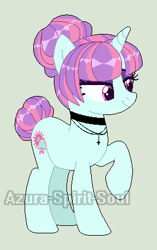 Size: 274x435 | Tagged: safe, artist:azura-spirit-soul, artist:selenaede, sunny flare, pony, unicorn, alternate hairstyle, alternate universe, base used, bedroom eyes, choker, cross, equestria girls ponified, eyeshadow, female, gray background, jewelry, makeup, mare, necklace, ponified, raised eyebrow, raised hoof, redesign, simple background, solo, watermark