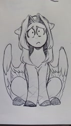 Size: 1836x3264 | Tagged: safe, artist:redxbacon, derpibooru import, oc, oc:saute, pegasus, pony, female, mare, sketch, solo, traditional art