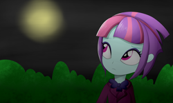 Size: 2500x1500 | Tagged: safe, artist:graytyphoon, sunny flare, equestria girls, friendship games, clothes, crystal prep academy, crystal prep academy uniform, crystal prep shadowbolts, looking up, moon, night, school uniform, solo