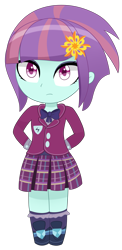 Size: 2100x4300 | Tagged: safe, artist:emera33, sunny flare, equestria girls, friendship games, bowtie, chibi, clothes, crystal prep academy uniform, looking at you, school uniform, simple background, skirt, solo, transparent background