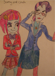 Size: 1051x1462 | Tagged: safe, artist:blazingdazzlingdusk, principal abacus cinch, sunny flare, equestria girls, friendship games, clothes, crystal prep academy, crystal prep academy uniform, crystal prep shadowbolts, drawing, school uniform, sunny flare is principal cinch's daughter/relative, traditional art