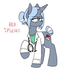 Size: 508x590 | Tagged: safe, artist:redxbacon, derpibooru import, oc, oc only, oc:red pulse, pony, unicorn, clothes, female, mare, nurse, reference, shirt, simple background, solo, stethoscope, white background